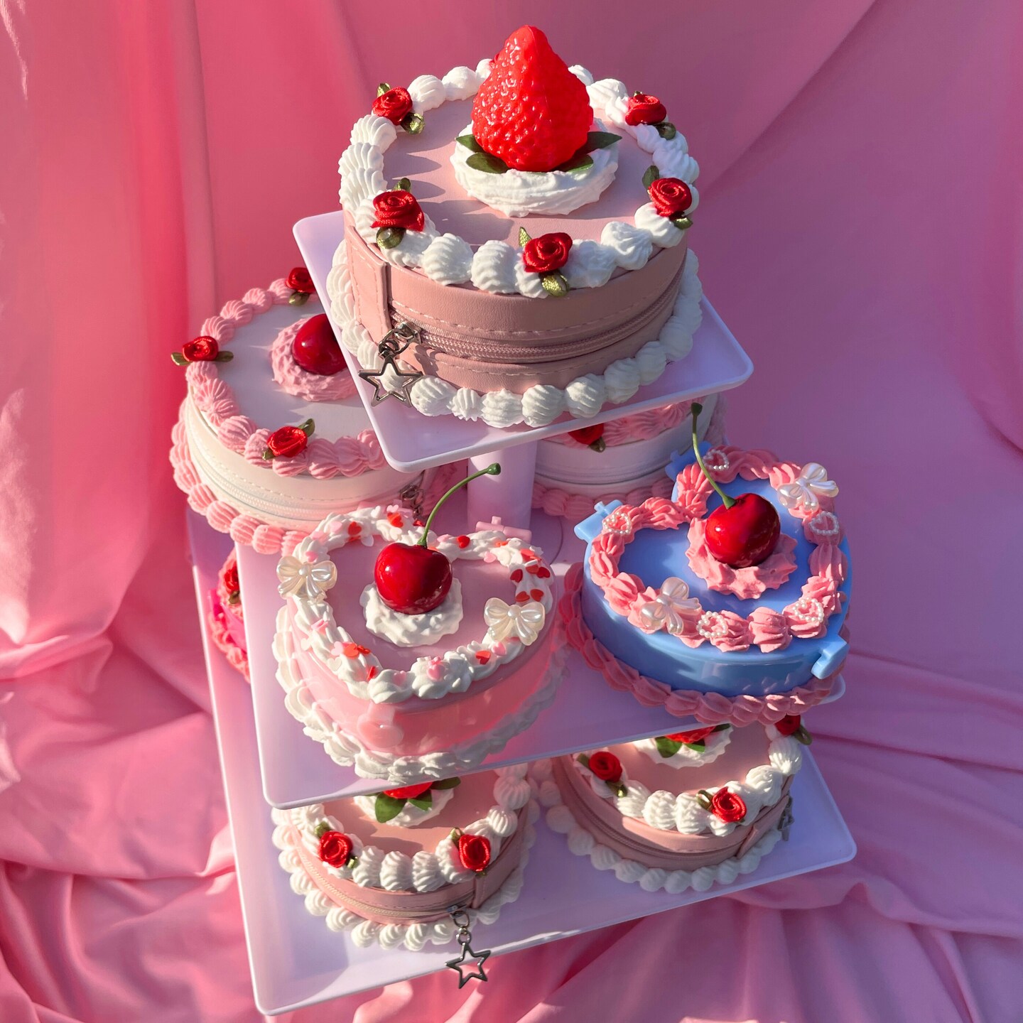 Cherry Creme Fake Cake Zippered Jewelry Box - Vintage Decor Cake