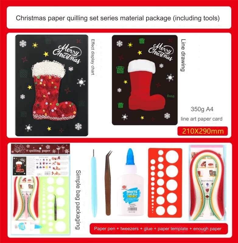 Christmas Sock DIY Making Kit. Paper Quilling Set Christmas F07M3-6-Largestocking