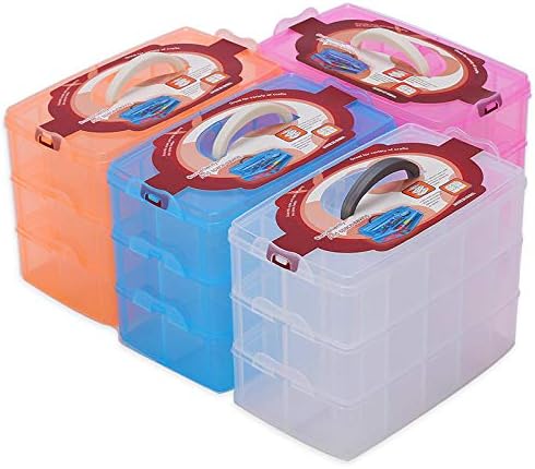 Craft Storage Organizer,Hot Wheels Case,Sewing Box,3-Tier Plastic Organizer Box with Dividers, Storage Containers for Organizing Art Supplies, Fuse Beads,Washi Tape, Kids Toy,Blue
