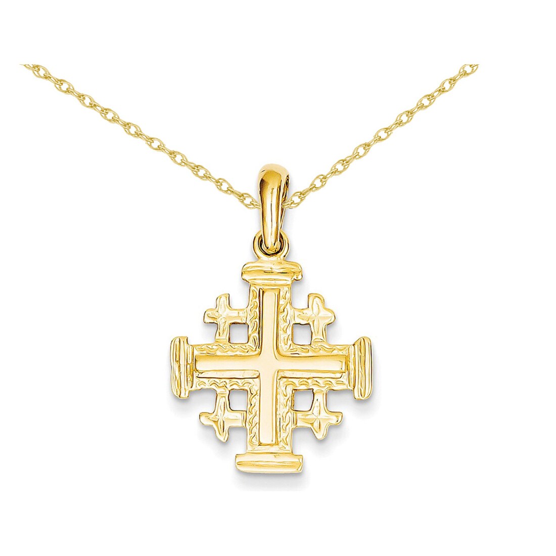 Gem And Harmony 14K Yellow Gold Jerusalem Cross Pendant Necklace with Chain