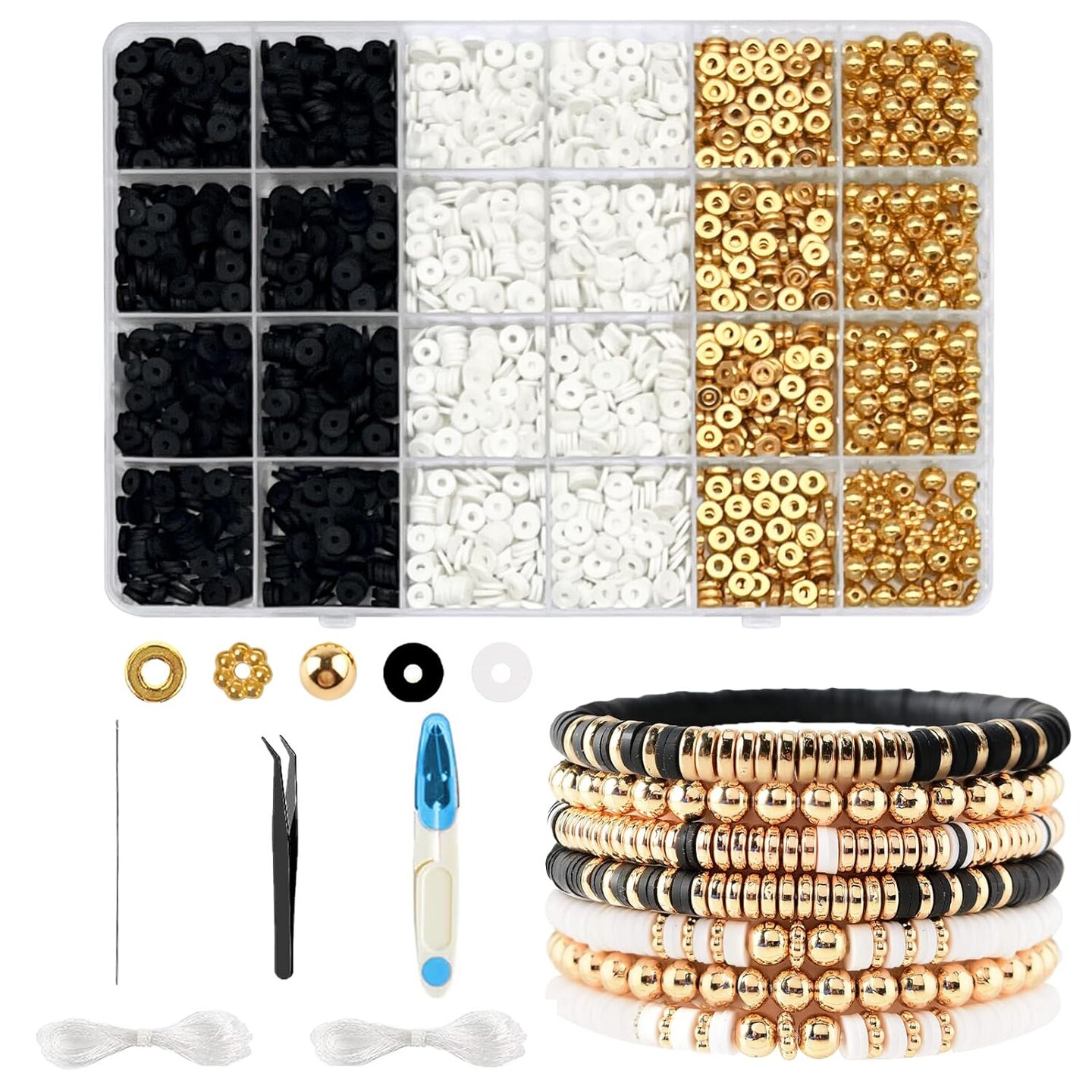 Friendship Bracelet Making Kit For Girls Clay Beads, White Clay - Gold Beads For Bracelets Making &#x26; Jewelry Making