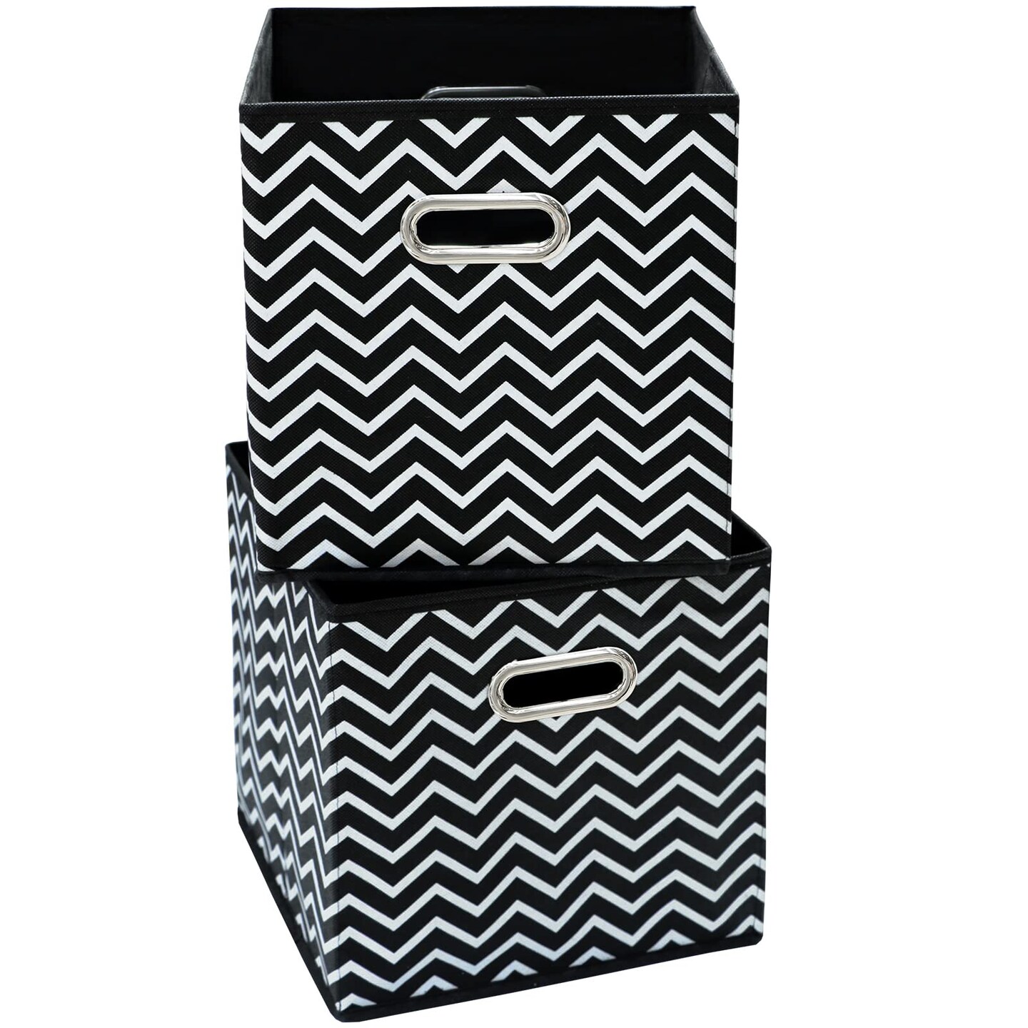 2 Pieces 11 Inch Cube Storage Bins, Fabric Cubes Organizer Baskets with Handle, Foldable Basket for Closet or Collapsible Storage Box, 11x11x11 (Black Wave)