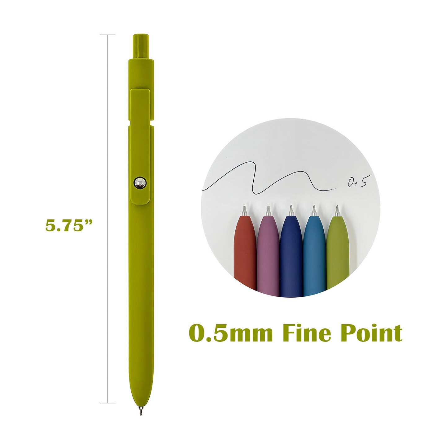 Wrapables Smooth Retractable Black Ink Gel Pens, 0.5mm Fine Point, for Home Office Work (Set of 5), Oceani