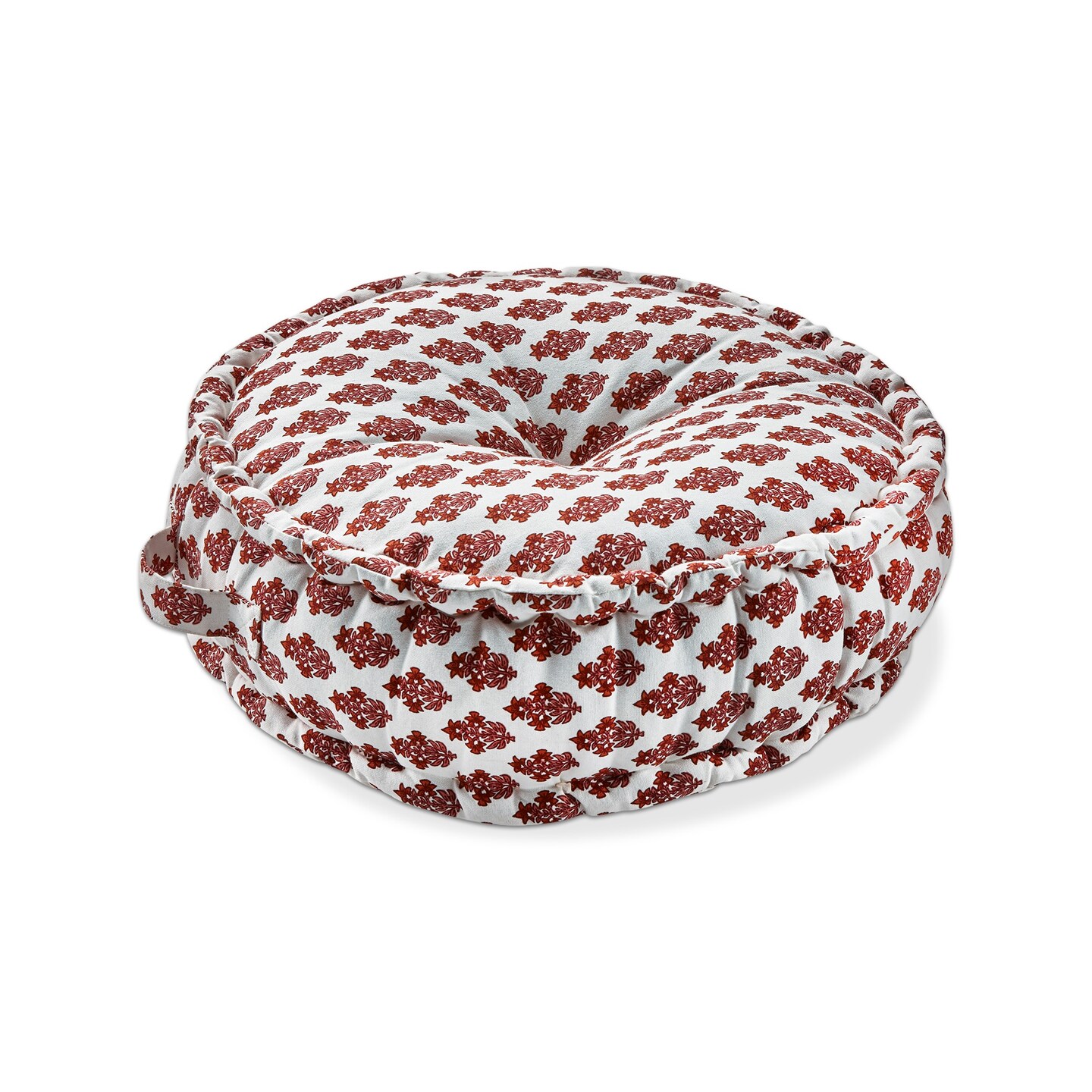 18&#x22;x 18&#x22; Paradiso Block Print Cotton Floor Accent Decorative Throw Pillow with Handles Poly Filled Insert Round