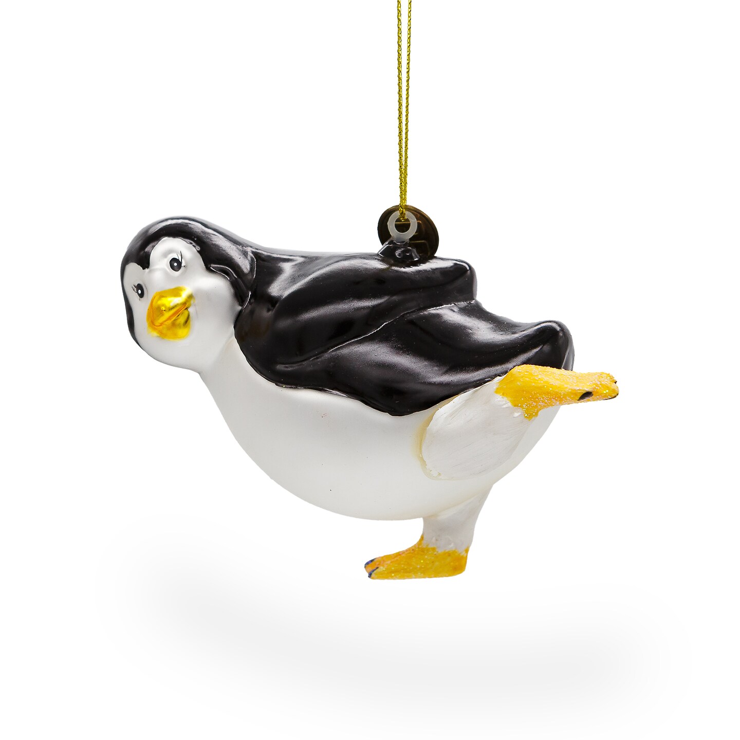 Playful Penguin Skating Blown Glass Christmas Ornament