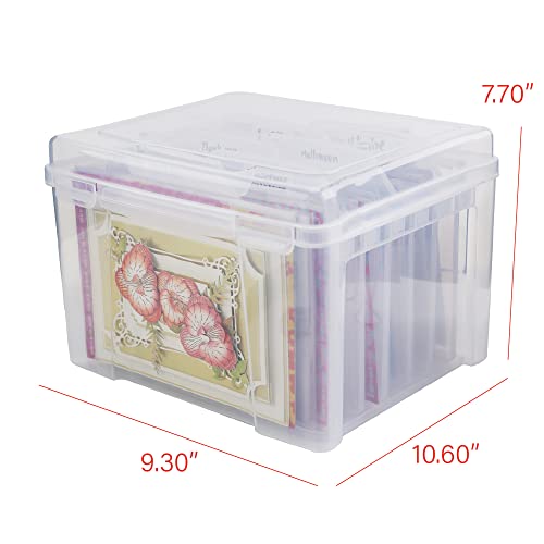 Greeting Card Storage & Organizer Box with 6 Coloful Removable Dividers for Holiday Birthday Get Well Cards Photos, Crafts, Scrapbooking(Clear)