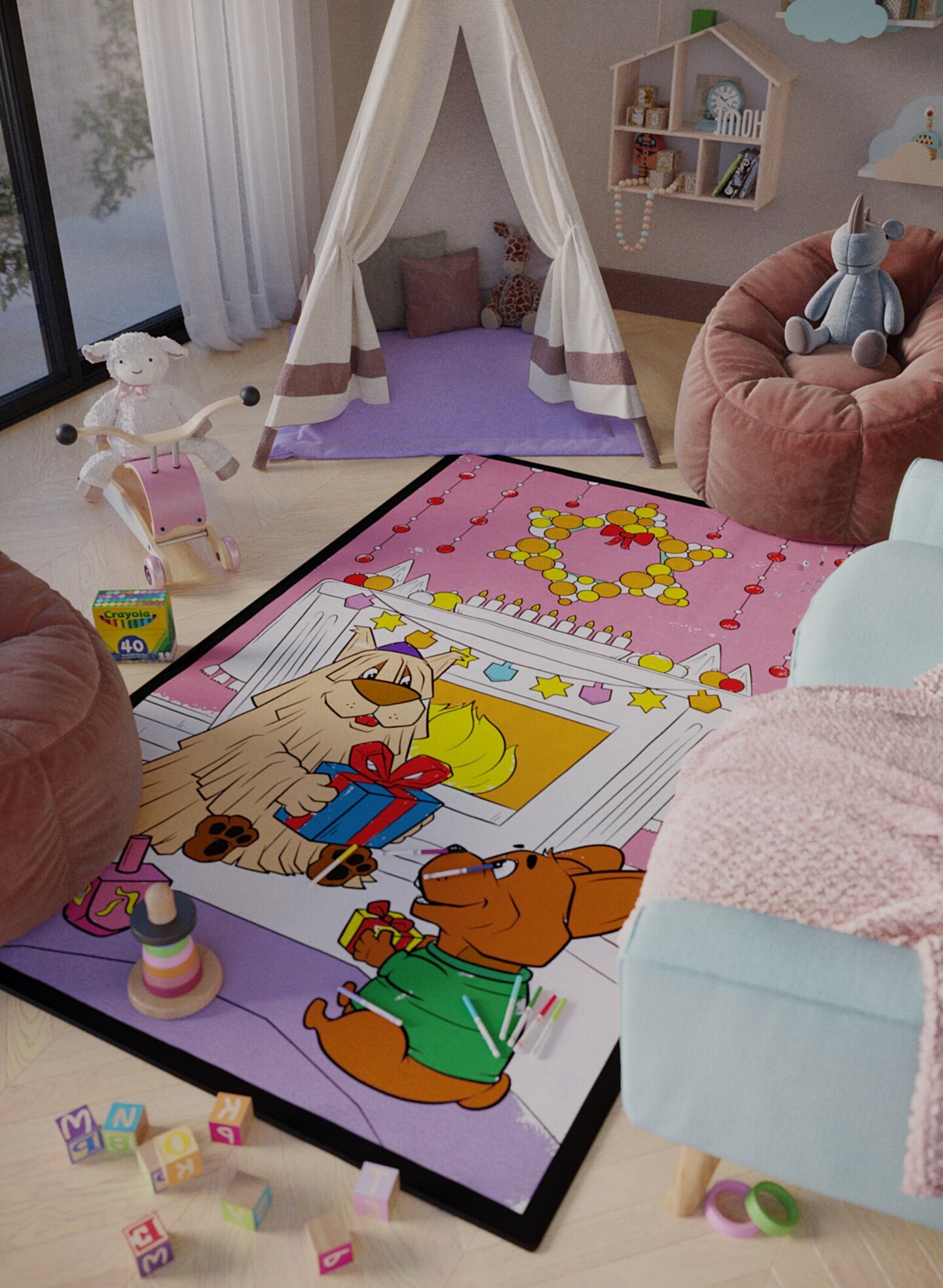 Hanukkah Kids Gift Washable Coloring Rug Coloring Poster Book Pages Chanukah Placemat Tablecloth Decoration Ornament Toddler Kindergarten