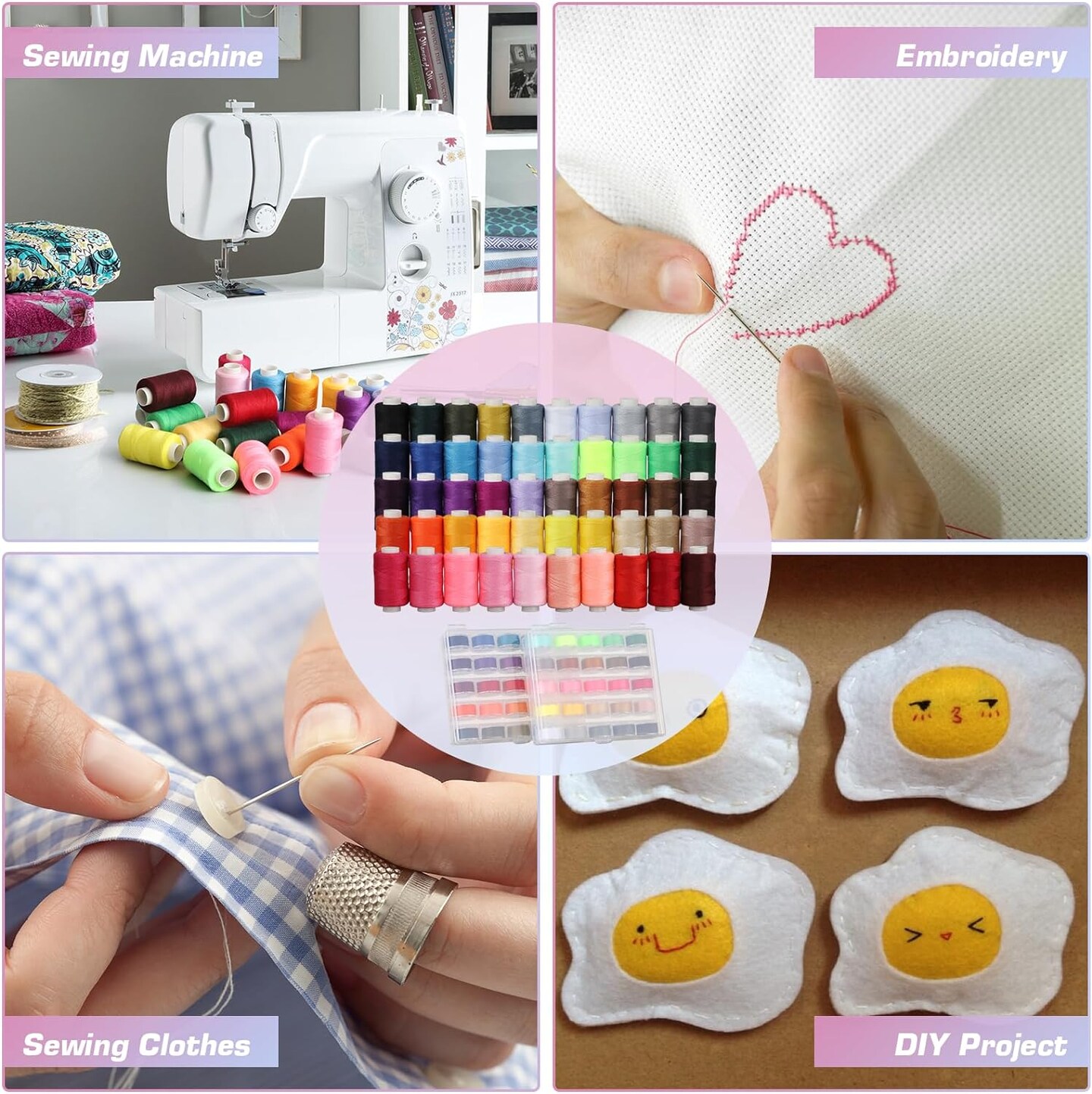 100Pcs Bobbins Sewing Threads Kit, 500 Yard per Polyester Thread Spools, Prewound Bobbins with case, Sewing Threads for Sewing Machine, Sewing Supplies for Hand, Travel, DIY and Home, 50 Colors