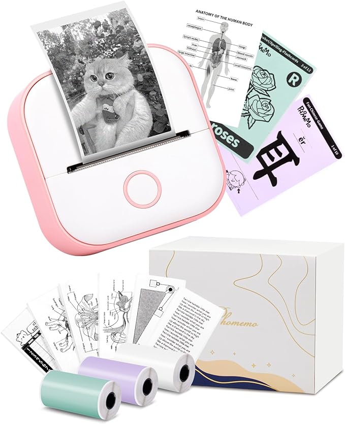 T02 Mini Portable Small Printer with 3 Rolls Paper | Best Sticker Printer Machine For Phone &#x26; Tablet