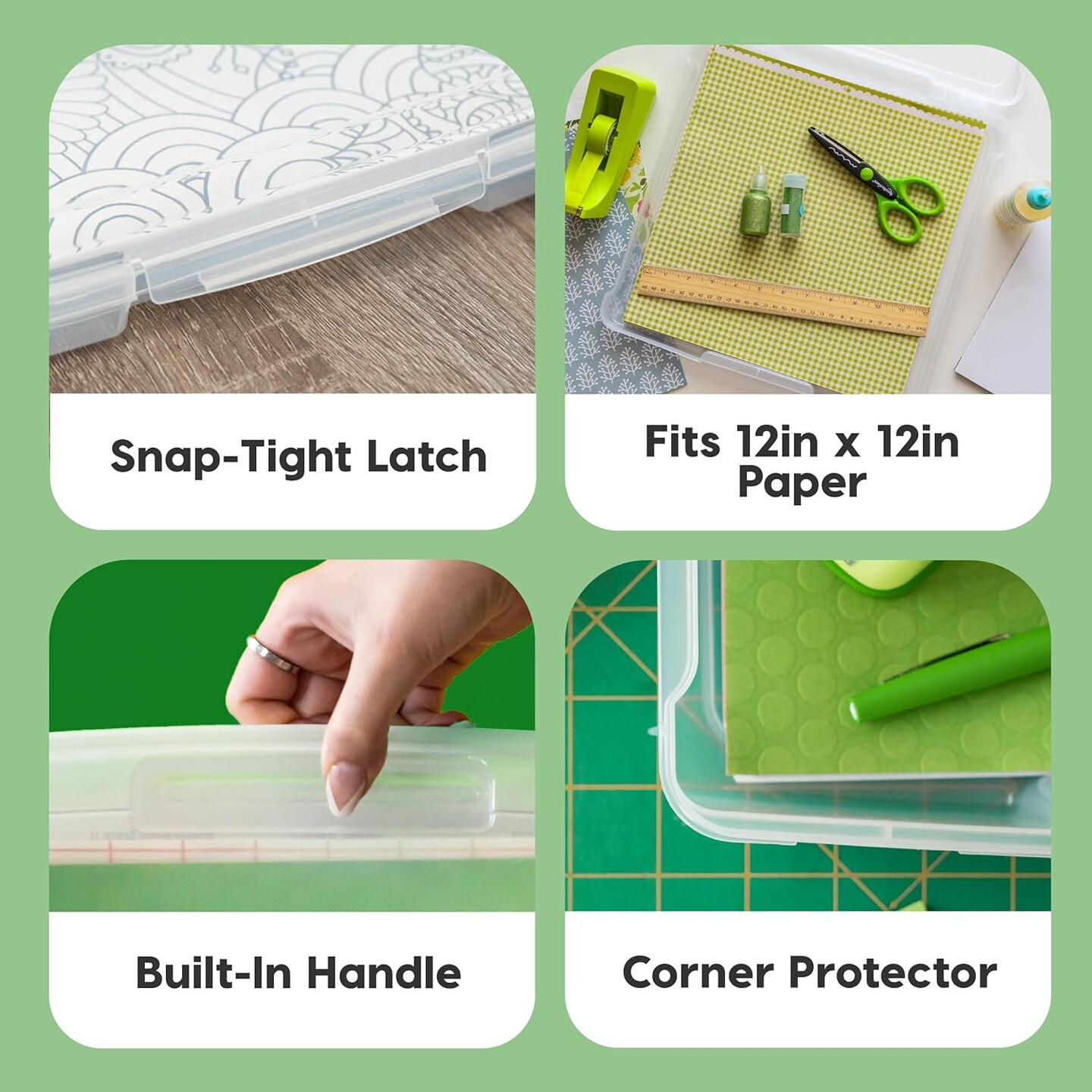 Fits 12&#x22; x 12&#x22; Paper, 10 Pack Thin Portable Plastic Scrapbook Paper Storage Cases with Built-in Handle for Art and Craft Supplies, Office Document, Stationery, Photo, Vinyl, Notebook, Clear