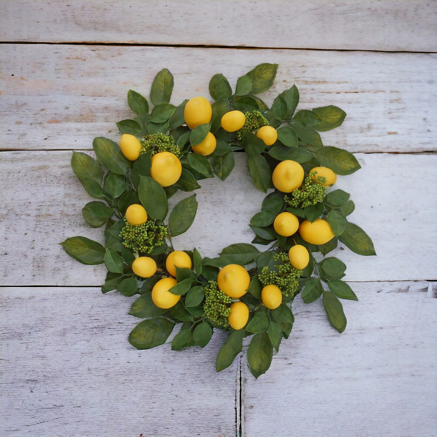 22" Handcrafted Lemon Wreath - Realistic Citrus Décor with Lifelike Lemons, Perfect for Summer, Spring & Kitchen Wall Accents by Floral Home®