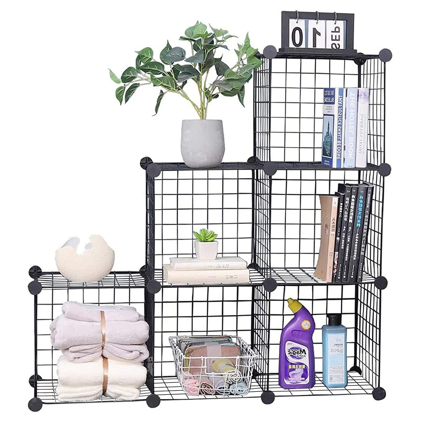 YCOCO Cube Storage Organizer,6 Cube Closet Organizers and Storage,Wire Metal Grids Bookshelf,Stackable Modular Shelves,Cube Storage Organizer Bins for Home,Office,Kids Room,Black