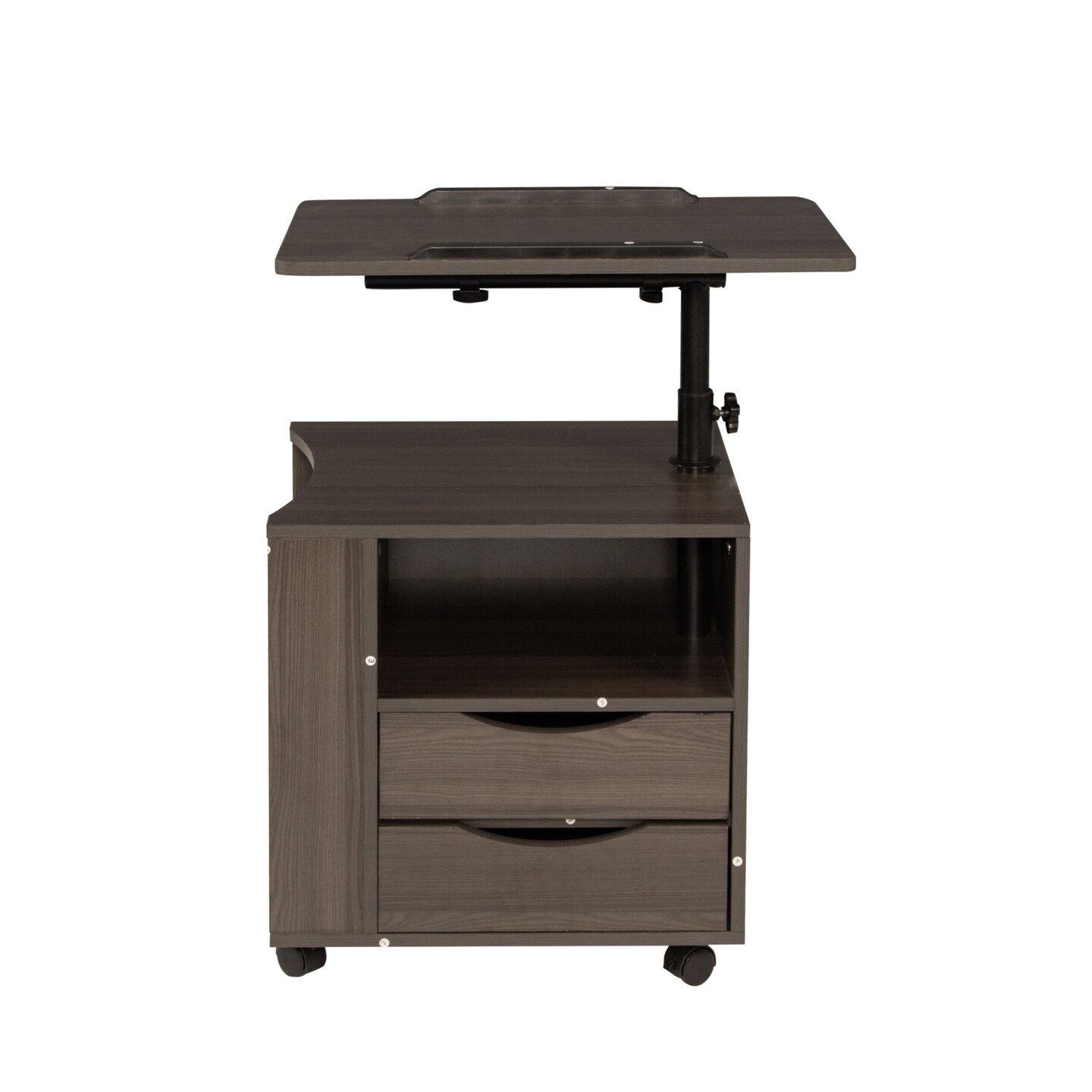 Height Adjustable Overbed End Table with Swivel Top and Storage Drawers | Multifunctional Table