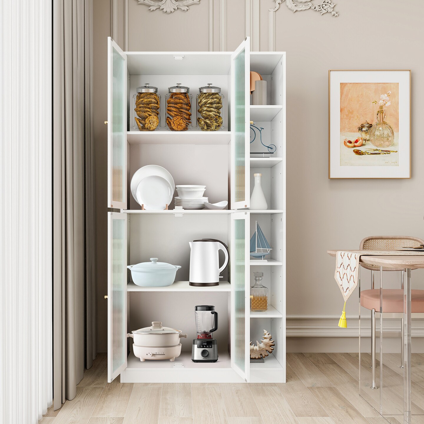 White Kitchen Storage Cabinet - 126.5 | Stylish Storage Solution