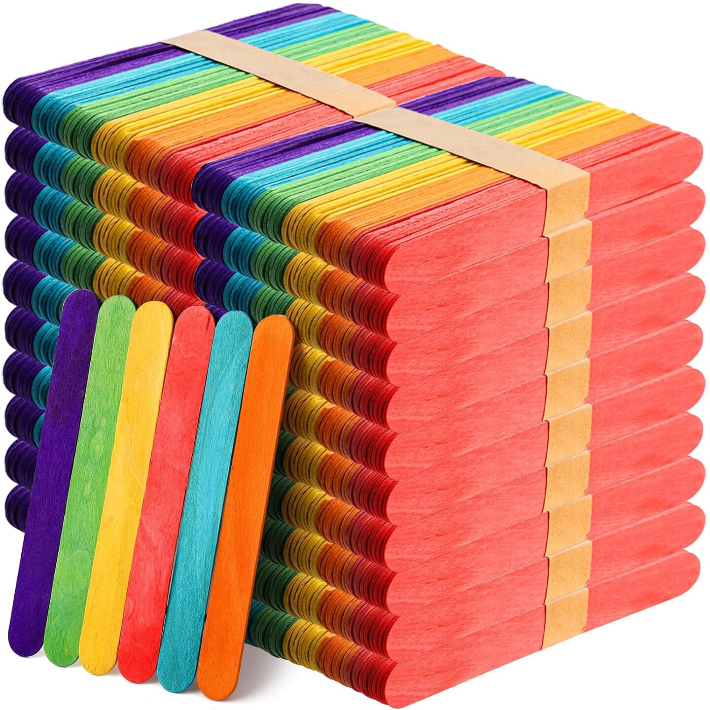 1000 Pack Colored Craft Sticks, 6 Inch Wooden Popsicle Sticks, Ice Pop Ice Cream Sticks Jumbo Wood Sticks for Kids&#x27; Art, DIY Projects, Home Classroom Craft Supplies