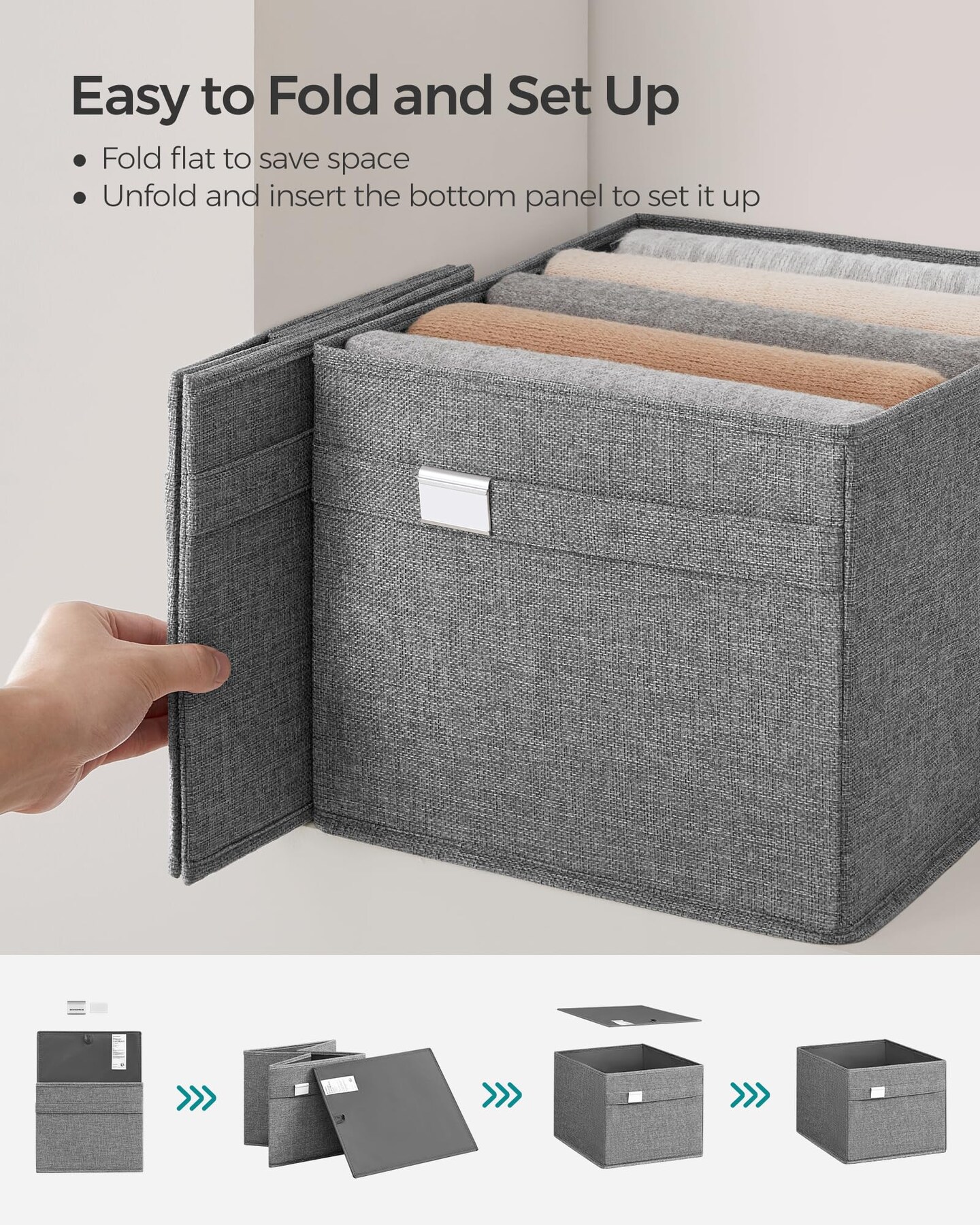 2 Pieces Storage Baskets,  Extra Large Storage Bins for Organizing, 15.7 x 11.8 x 9.8 Inches, Fabric Storage Cubes for Shelves, Easy to Clean, Foldable, 2 Handles, Dove Gray UROB240G02