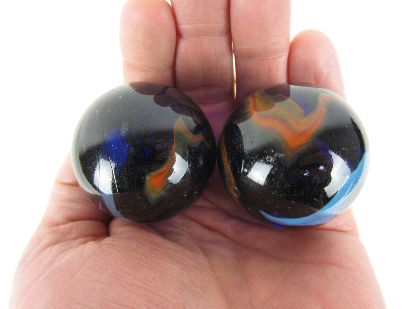 2 mammoth DRAGONFLY 1 5/8" Cobalt Blue Marbles Glass Massive 42mm large