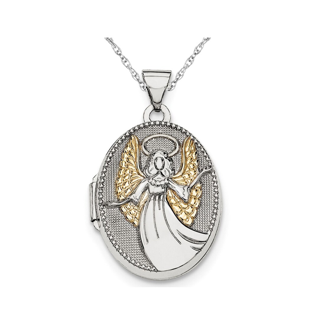 Gem And Harmony Oval Guardian Angel Locket in Sterling Silver