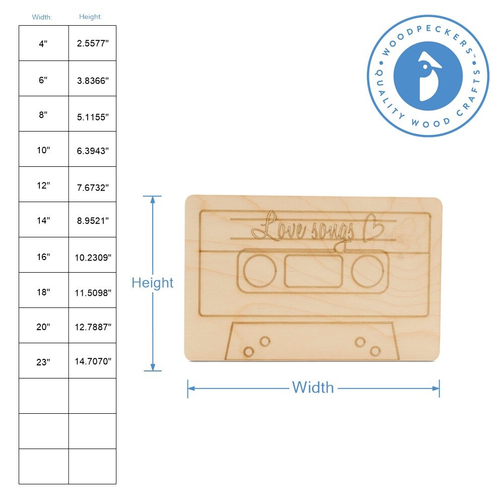 Valentine's Cassette Wood Cutout From 4”-23”, Craft/Decor | Woodpeckers