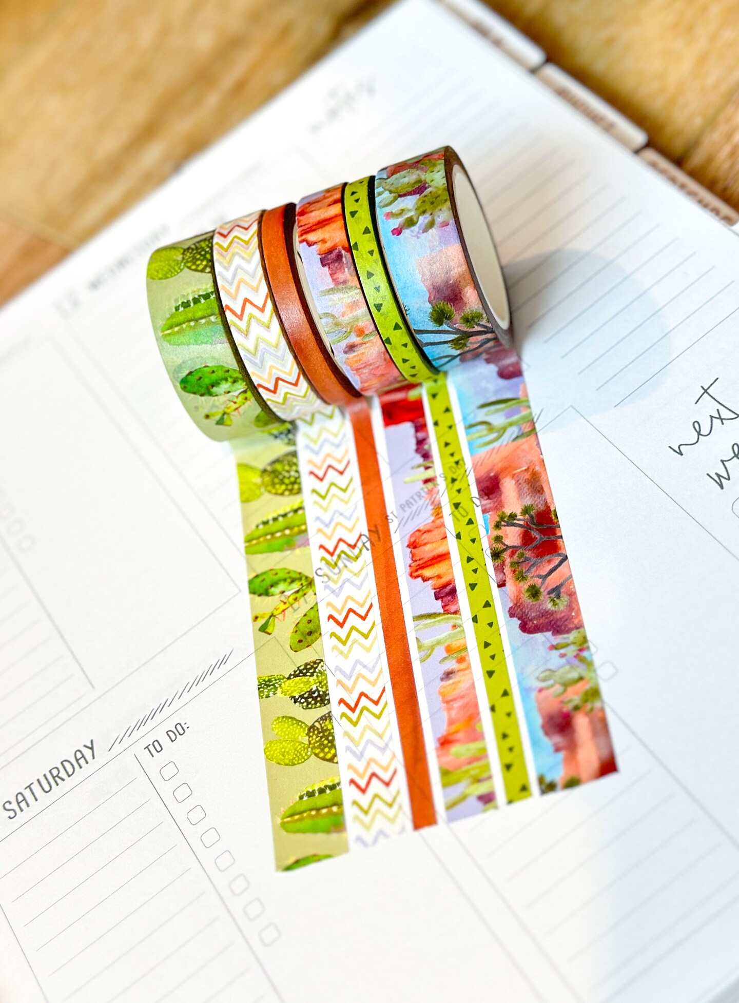 Desert Cactus Green &#x26; Brown Spring Washi Tape Set March 2024 - W104