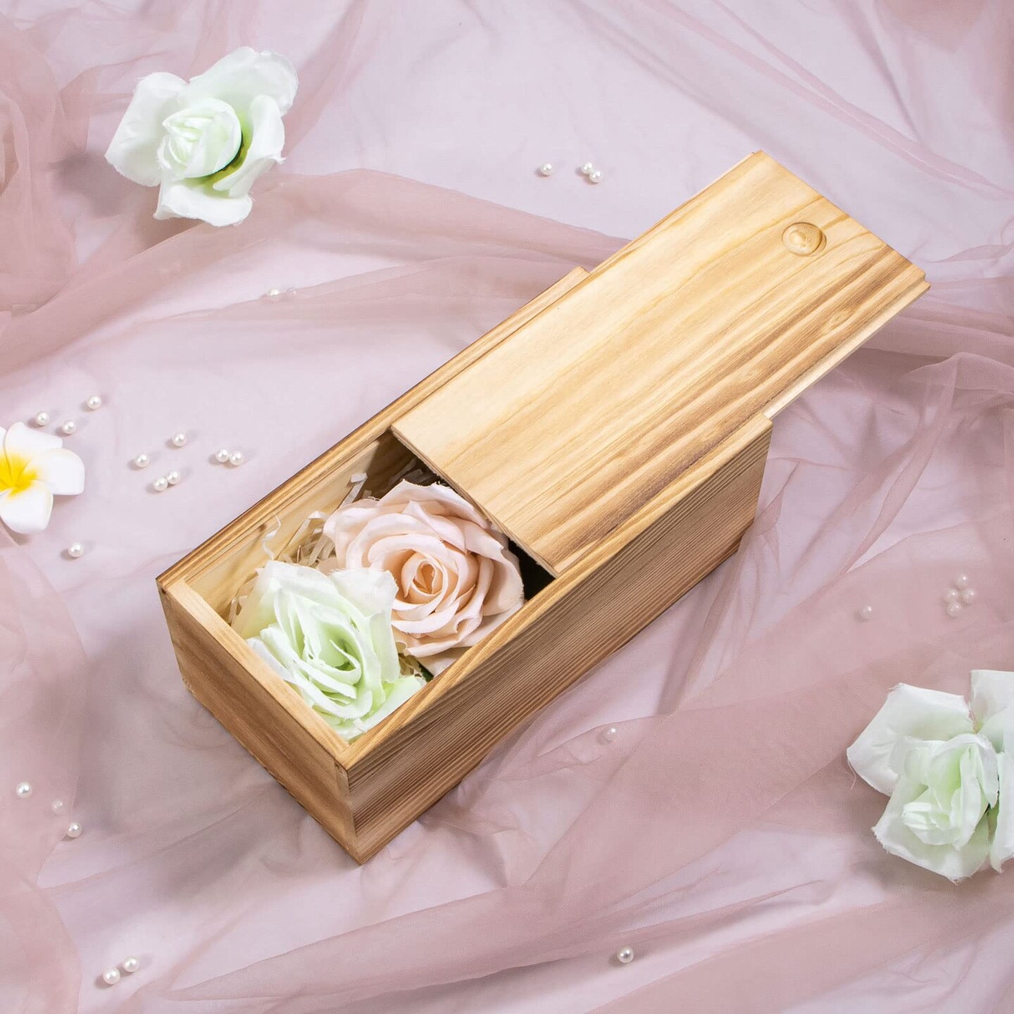 Vintage Wood Box with Slide Lid, 7.8&#x27;&#x27; x 3.9&#x27;&#x27; x 3.1&#x27;&#x27; Keepsake Storage Wooden Box, Rustic Wood Gift Boxes for Art Hobbies, DIY Lovers, Desk Organizers, Cards and Home Decorations