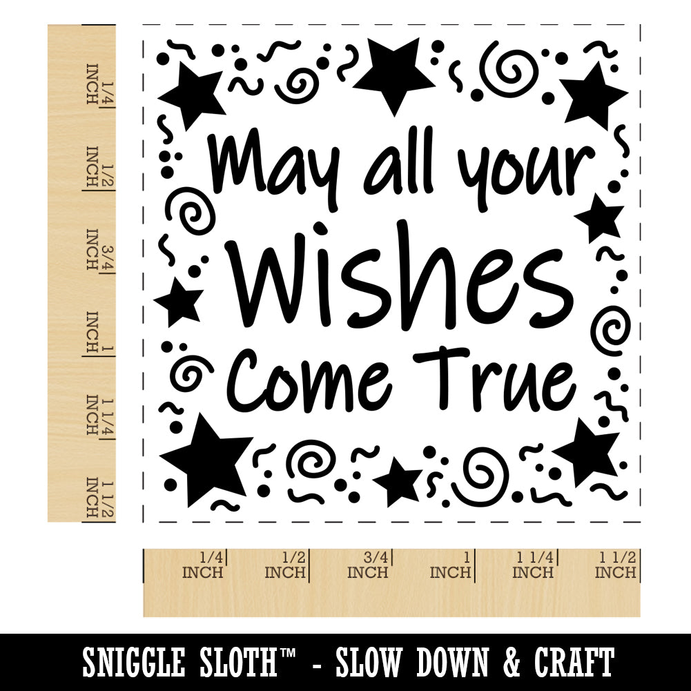 May All Your Wishes Come True Stars Swirls Birthday Self-Inking Rubber Stamp Ink Stamper