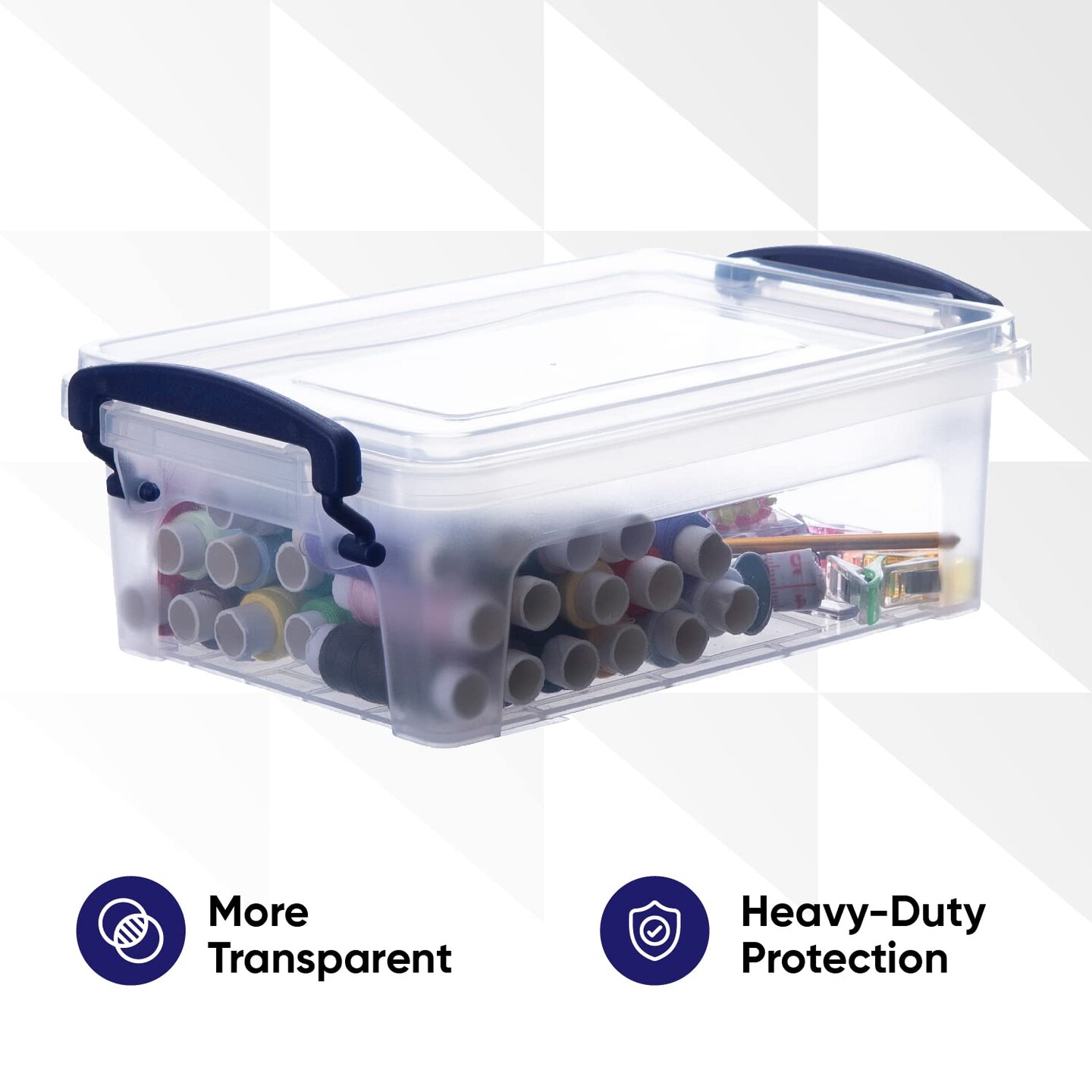 Mini Storage Bins with Lids, Clear Plastic Containers for Organizing, Stackable Totes, BPA Free, Non Toxic, Odor Free, Organizer Boxes for Home, Office, and Dorm, 1.25 Qt, 2 Pack