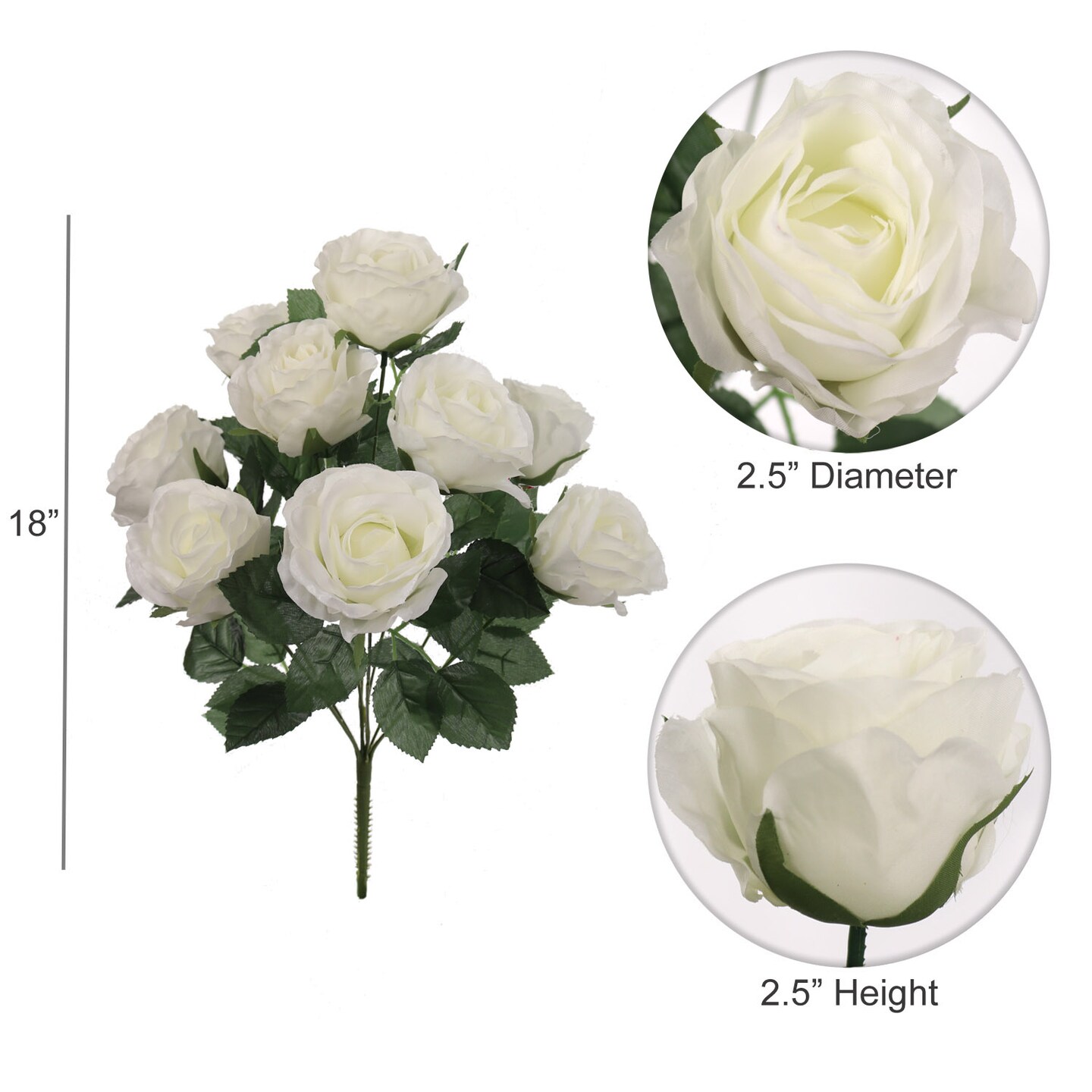 20" White Rose Bush - 12-Pack, 9 Silk Flowers with Lifelike Foliage, Elegant Floral Décor, Perfect for Arrangements & Events - Ideal for All Seasons, Floral Home by Artificial Flowers