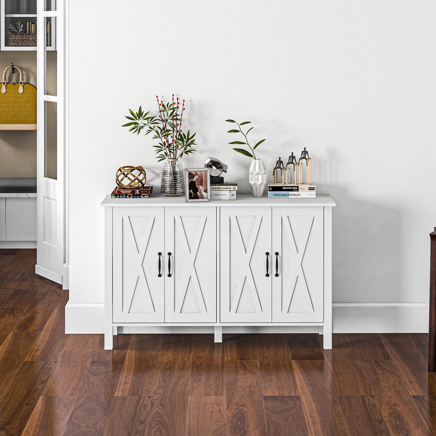 Rustic White Buffet Cabinet with Barn Doors - 66.66 | Organize in Style