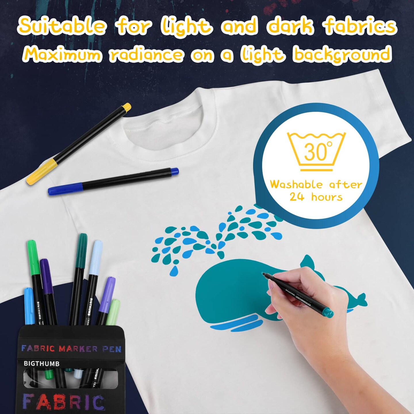 20 Pieces Permanent Fabric Pens, Machine Washable Fabric Markers for T-Shirts Designs, Canvas Bags, Shoes, Fabric and Crafts for Kids Adults Drawing and Writing