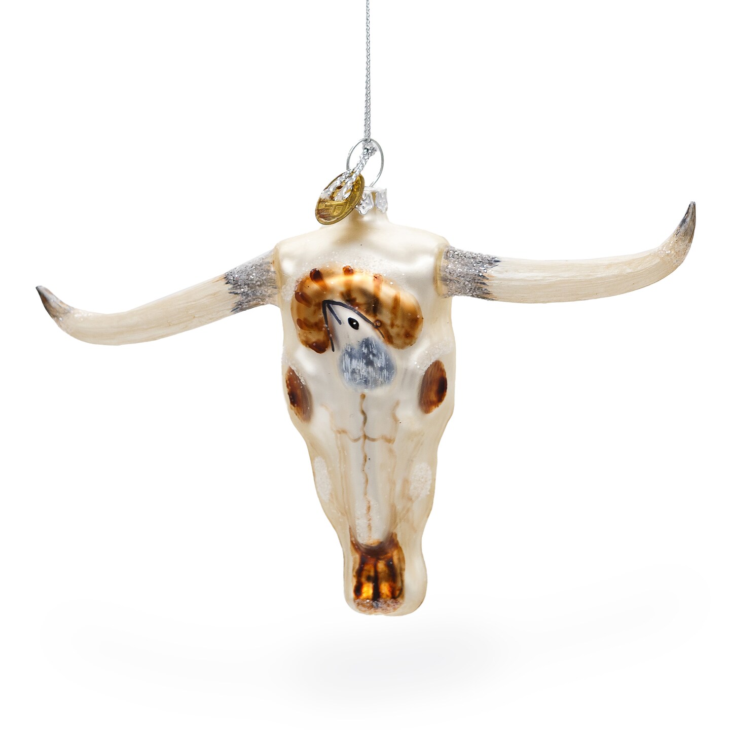 Rustic Cow Skull Blown Glass Christmas Ornament