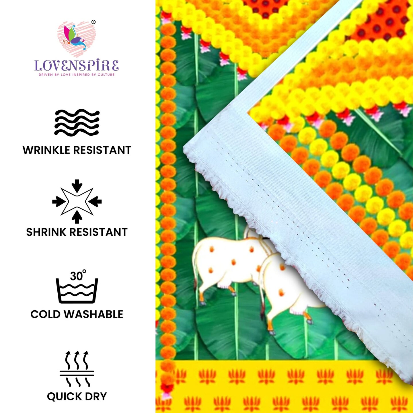 Ganesh and Cow Backdrop 5x8 Feet Indian Traditional Cloth Backdrop Pooja Wall Decor Indian Wall Art Photo Decor Banner Indian Ganesh Pooja Decor Decorative Pooja Cloth