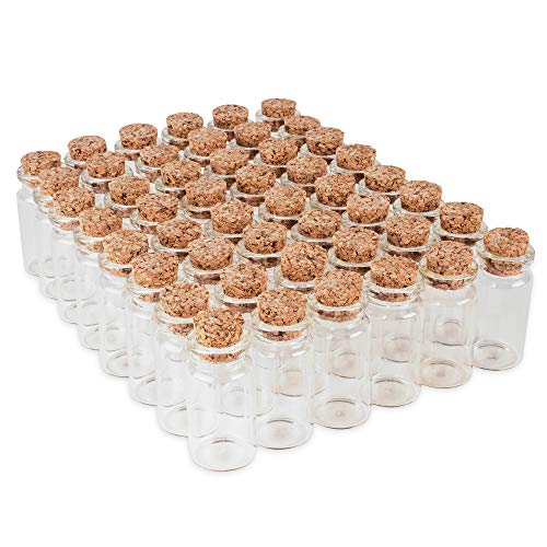 48 Pieces Mini Clear Glass Jars Bottles with Cork Stoppers for Arts &#x26; Crafts, Projects, Decoration, Party Favors - Size: 1-1/2&#x22; Tall X 3/4 Inches Diameter