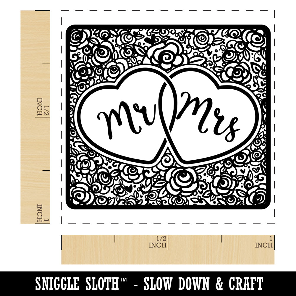 Mr & Mrs Intertwined Hearts With Flower Background Wedding Self-Inking ...