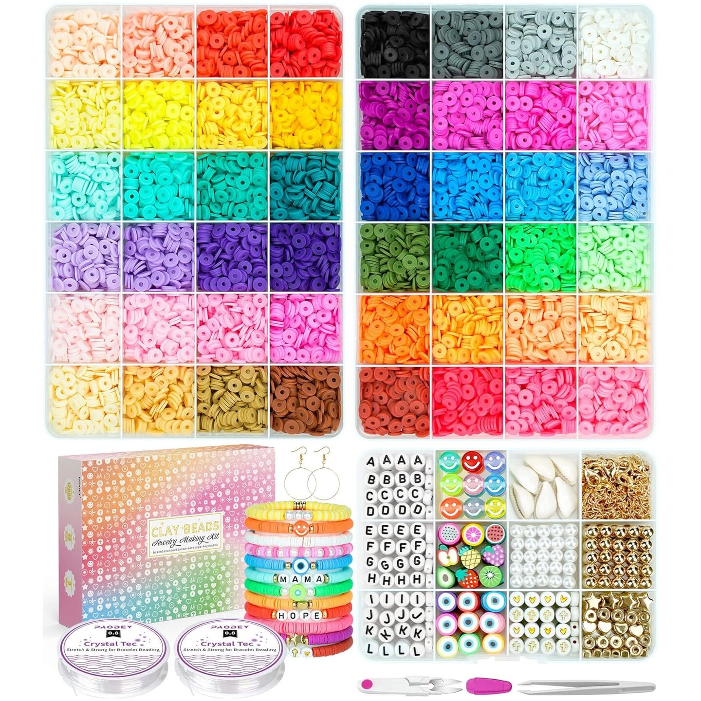 12000 Pcs Clay Beads For Bracelet Making, 48 Colors 3 Boxes, Jewelry Making Kit Polymer Spacer Preppy Heishi Beads And Elastic Strings, Crafts Gift For Ages 6-12