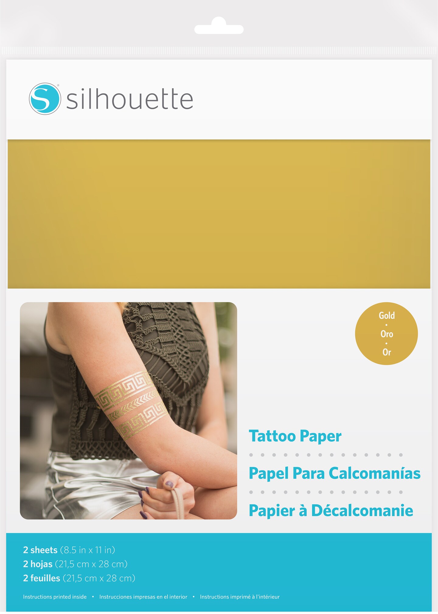 Silhouette 8.5&#x22;X11&#x22; Temporary Tattoo Paper 2/Pkg-Gold