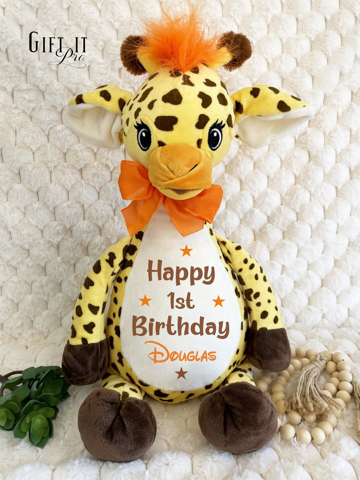 Personalized Embroidered Plush Giraffe, Giraffe Newborn high quality Gift, Giraffe Birthday, Unique Baby Gift, April Giraffe, Sibling Gift, Big Brother