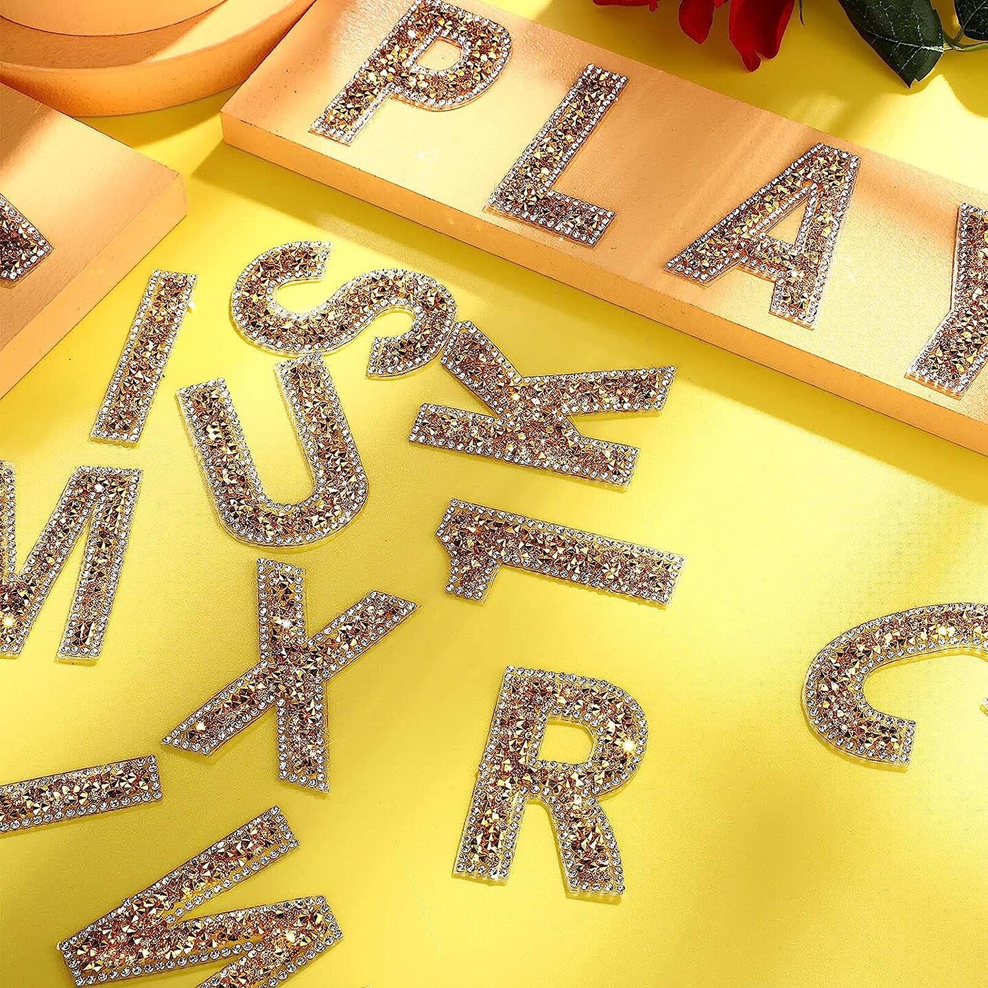 37 Pieces Bling Rhinestone Letter Stickers Alphabet Number Symbol Crystal Self-Adhesive Stickers Rhinestone Letter Stickers for Art Crafts Clothing DIY Decors (Gold, White, 2.56 Inch)