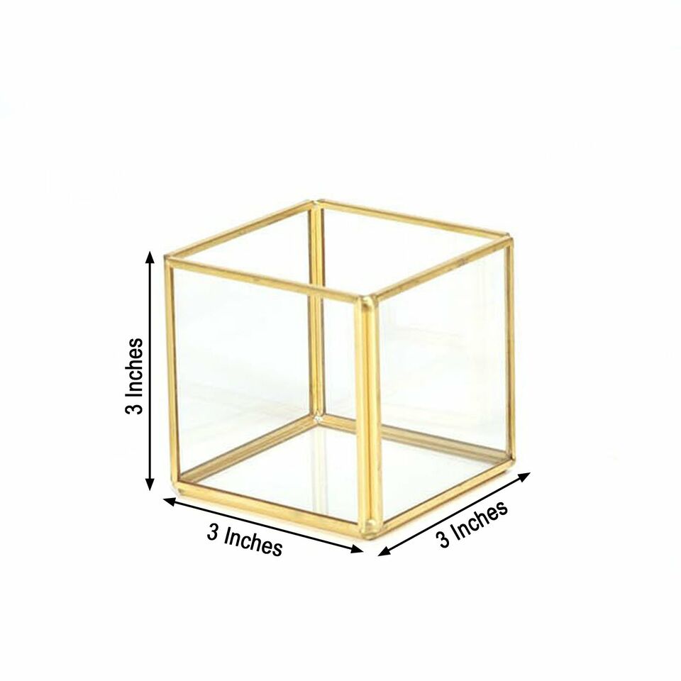 3 Gold Clear Glass Metal Frame CANDLE HOLDERS