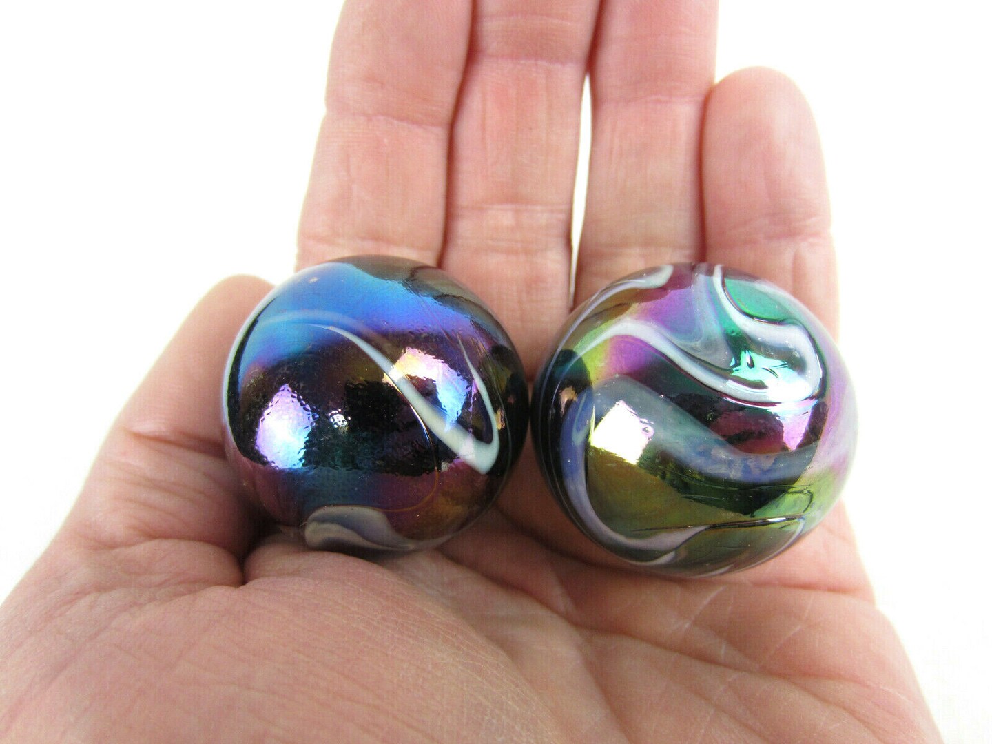 2 Boulders35mm MILKY WAY Marbles glass ball oil slick large huge Swirl
