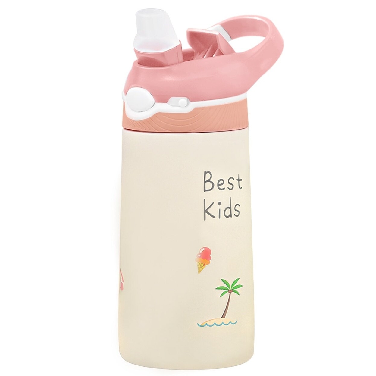 13.5Oz Insulated Stainless Steel Water Bottle Leak-Proof Bottle For Kids With Straw Push Button Lock Switch Thermos Cup