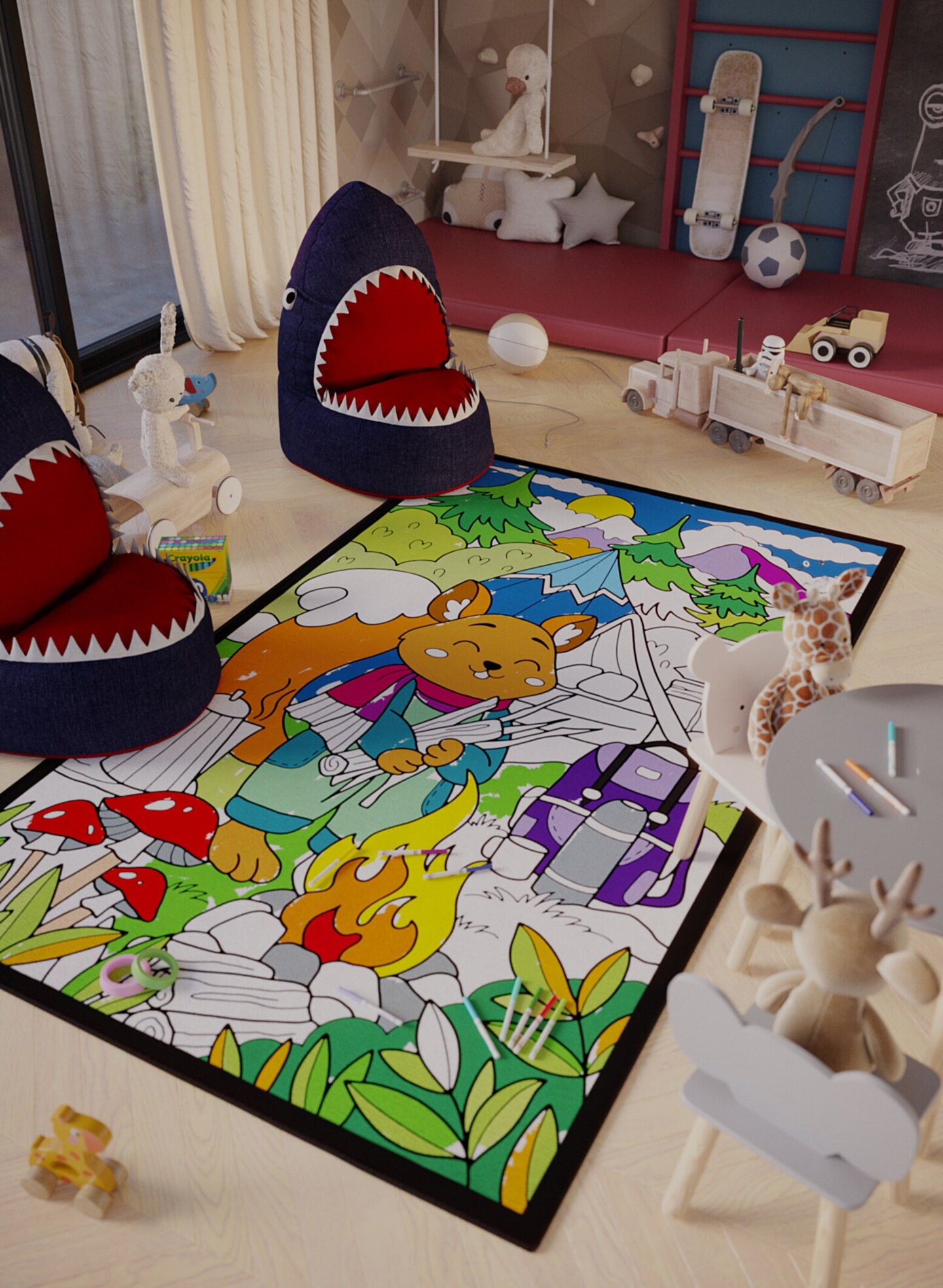 Woodland Nursery Animals Coloring Rug Washable Markers Gift For Kids Toddler Preschool Kindergarten Party Activity Game 1st Birthday Gift