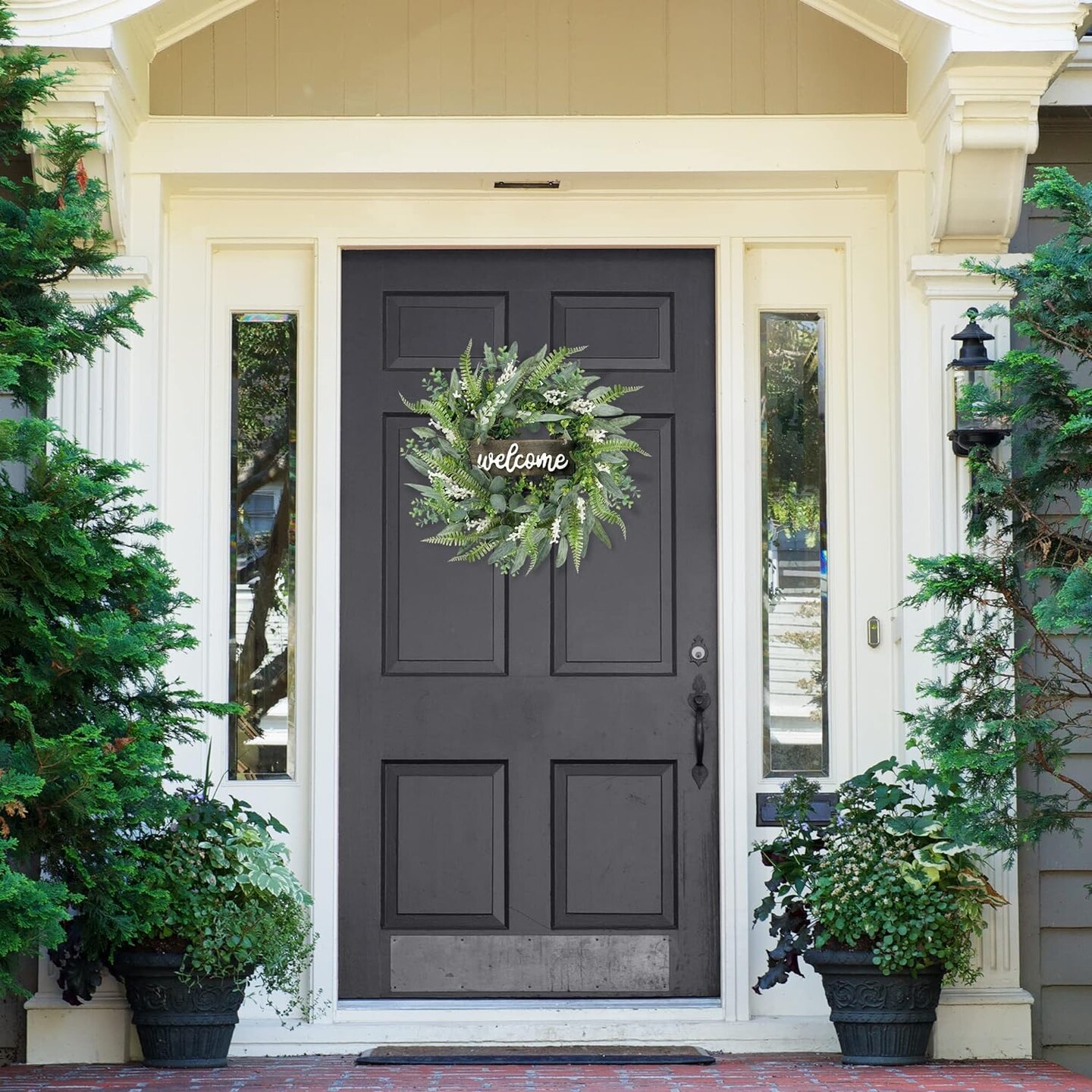 20&#x22; Eucalyptus Welcome Wreath: White Berries for Front Door &#x26; Farmhouse Decor