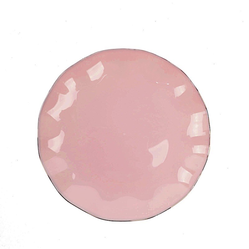 9" Round Disposable Salad Dinner Plastic Plates Gold Wavy Trim