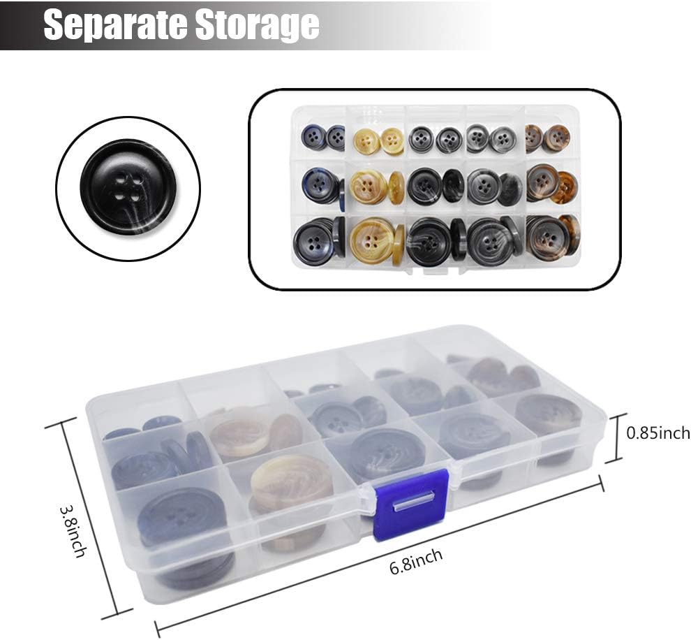 90Pcs Faux Buffalo Horn Suit Coats Buttons 5 Color 3 Size (15MM, 20MM, 25MM) for Jacket Sleeves and Pants Sport Coat (5 Color)