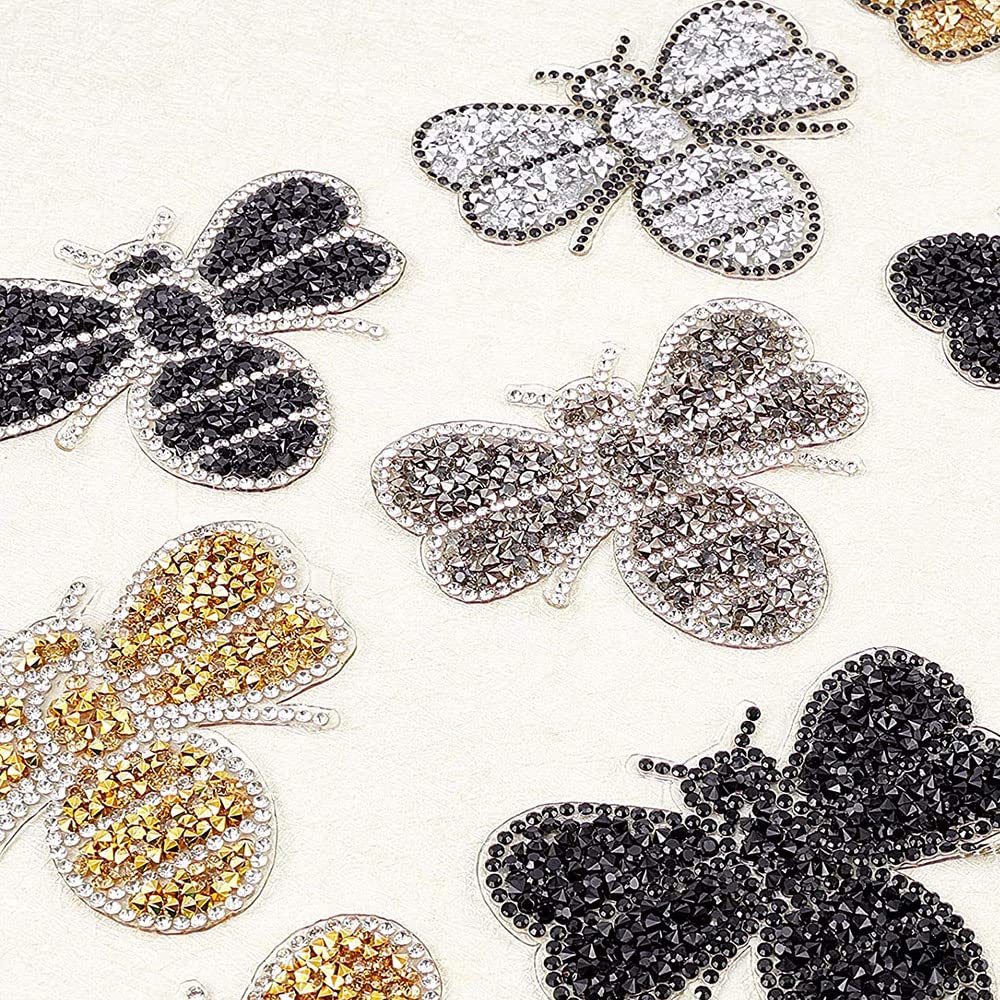 4 Pieces Crystals Bee Patches Iron on Rhinestone Appliques Patch Transfer