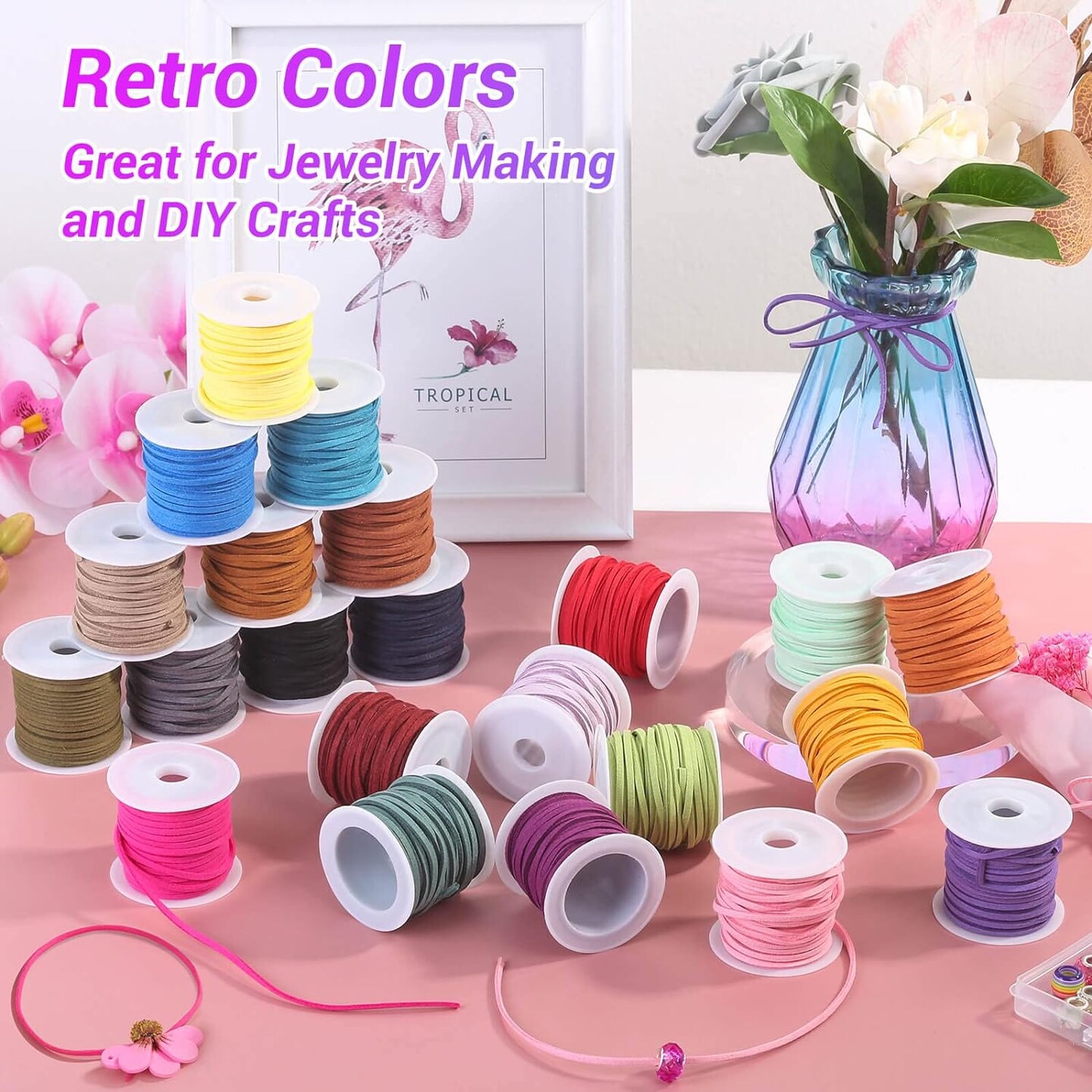 Suede Leather Cord, 25 Rolls Flat for Jewelry Making, Leather Strips &#x26; Laces for Dream Catcher Supplies DIY Crafts, Thread Velvet String for Necklace, Bracelet, Beading
