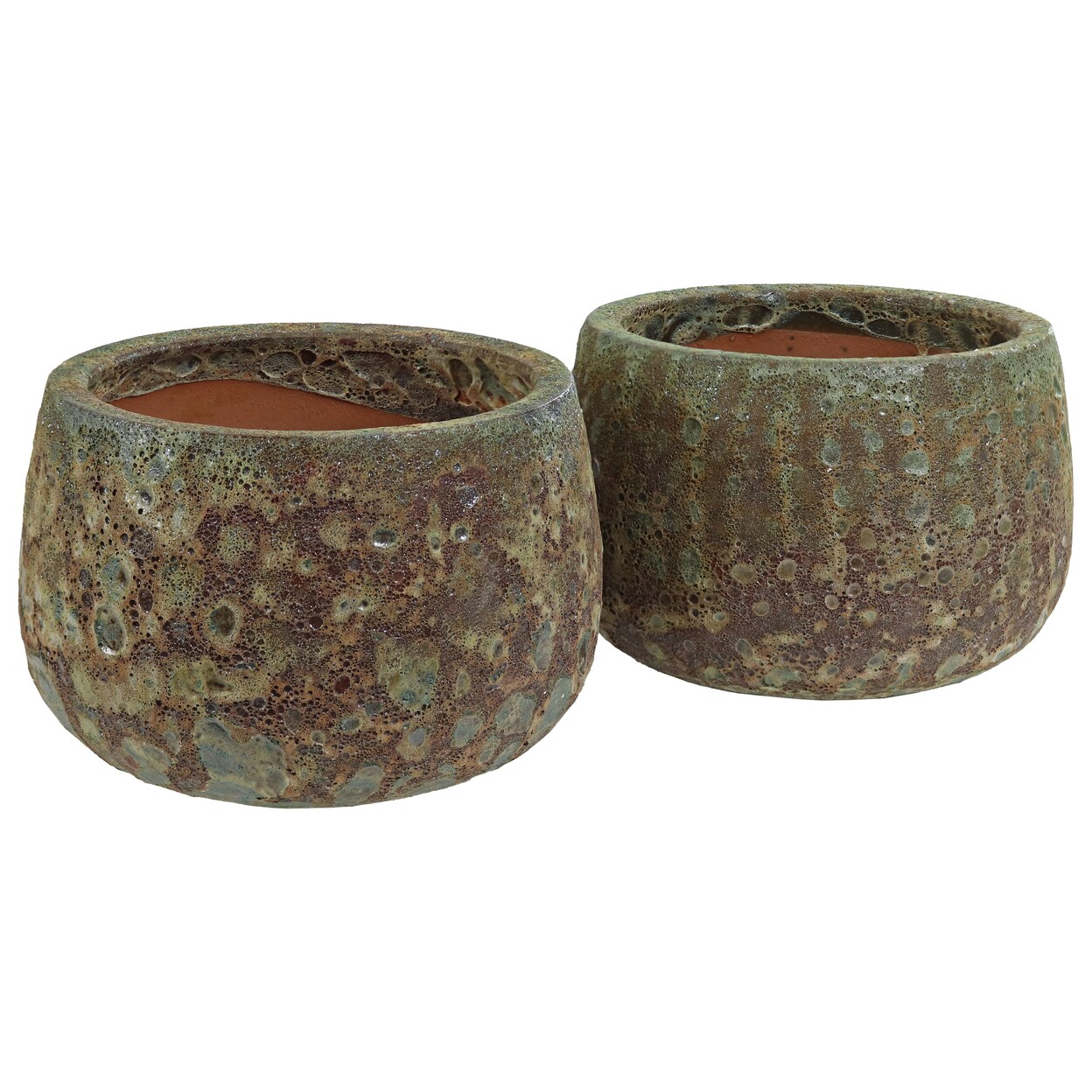 Sunnydaze 10&#x22; Lava Finish Planter - Green Distressed Ceramic - 2-Pack