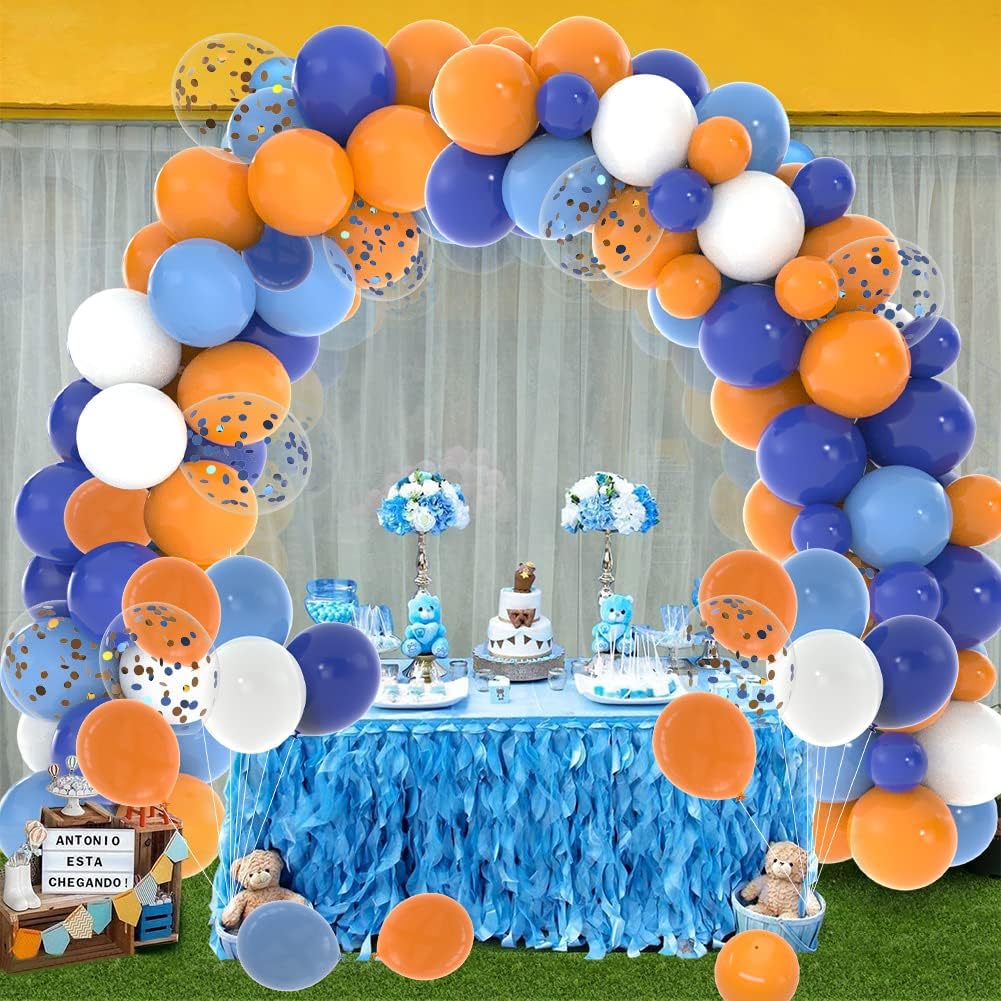 127pcs Blue and Orange Balloons Garland Kit Balloon Arch Coffetti Balloons 18/12/10/5 Inch Balloons for Boys Girls Birthday Party Decoration Supplies Baby Shower