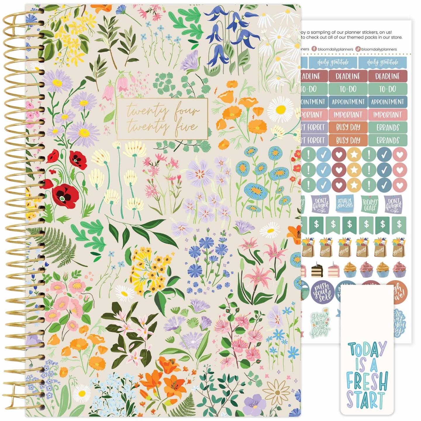 bloom daily planners 2024-25 Soft Cover Planner, 5.5&#x22; x 8.25&#x22;, Garden Party, Beige